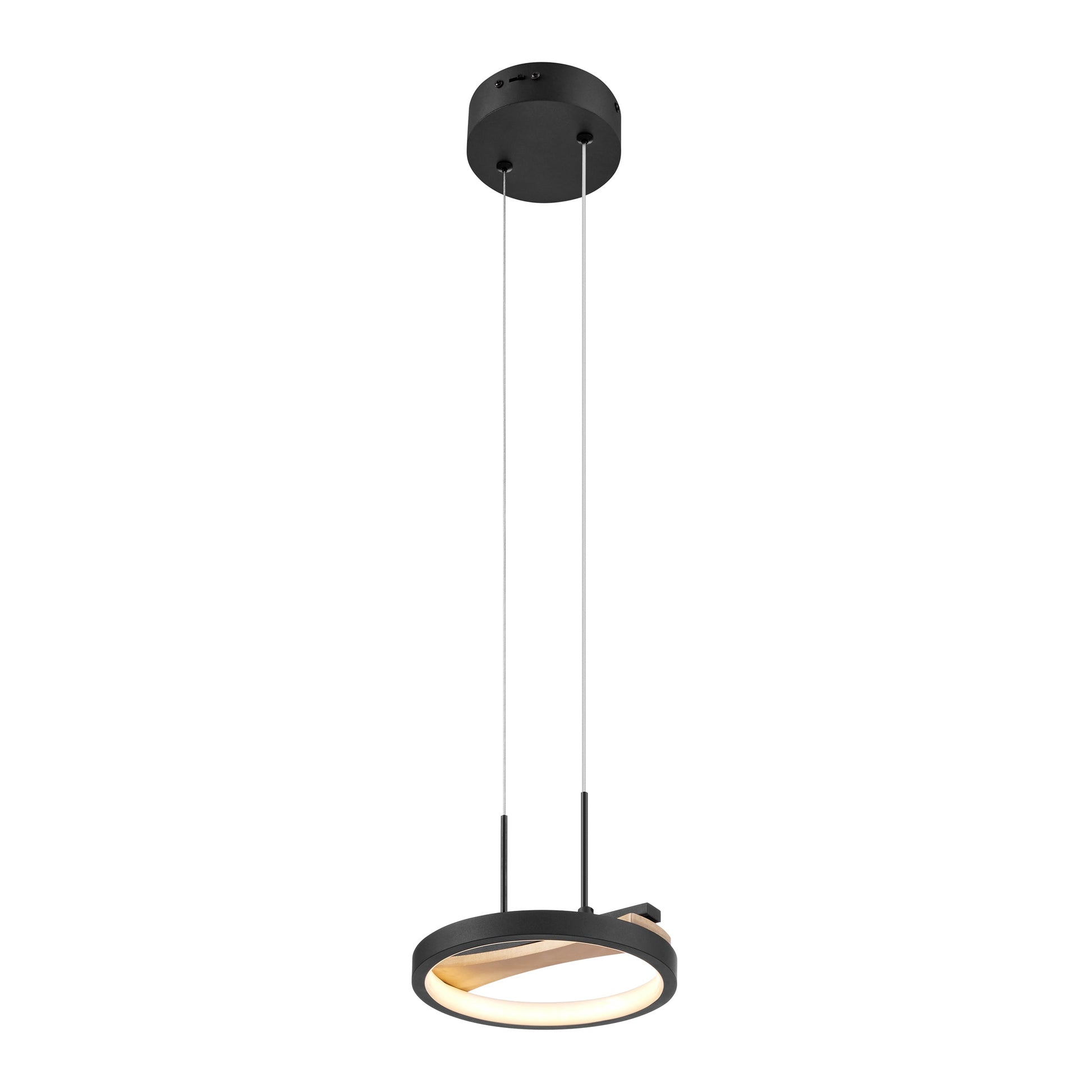1 head Satin Black & Wood Pendant by Finesse Decor CH-M25-1B