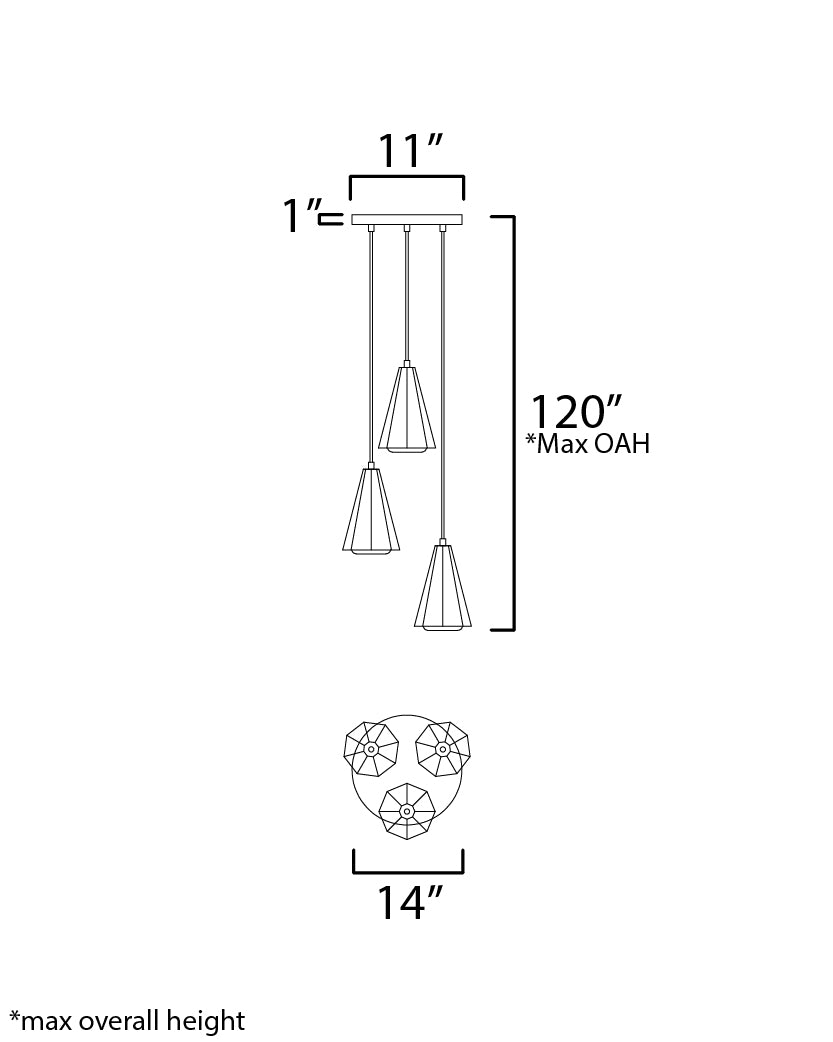 Rizzo 3-Light Pendant Black/Antique Brass by Maxim Lighting