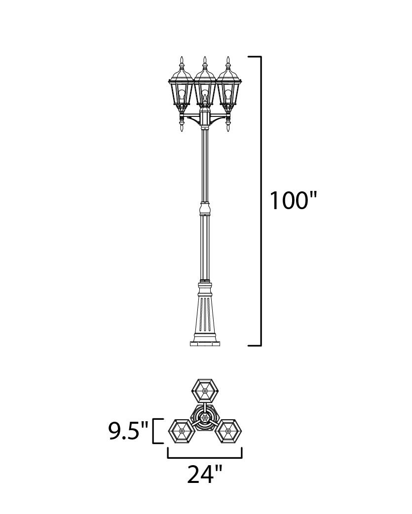 3-Light Outdoor Pole/Post Lantern Black by Maxim Lighting