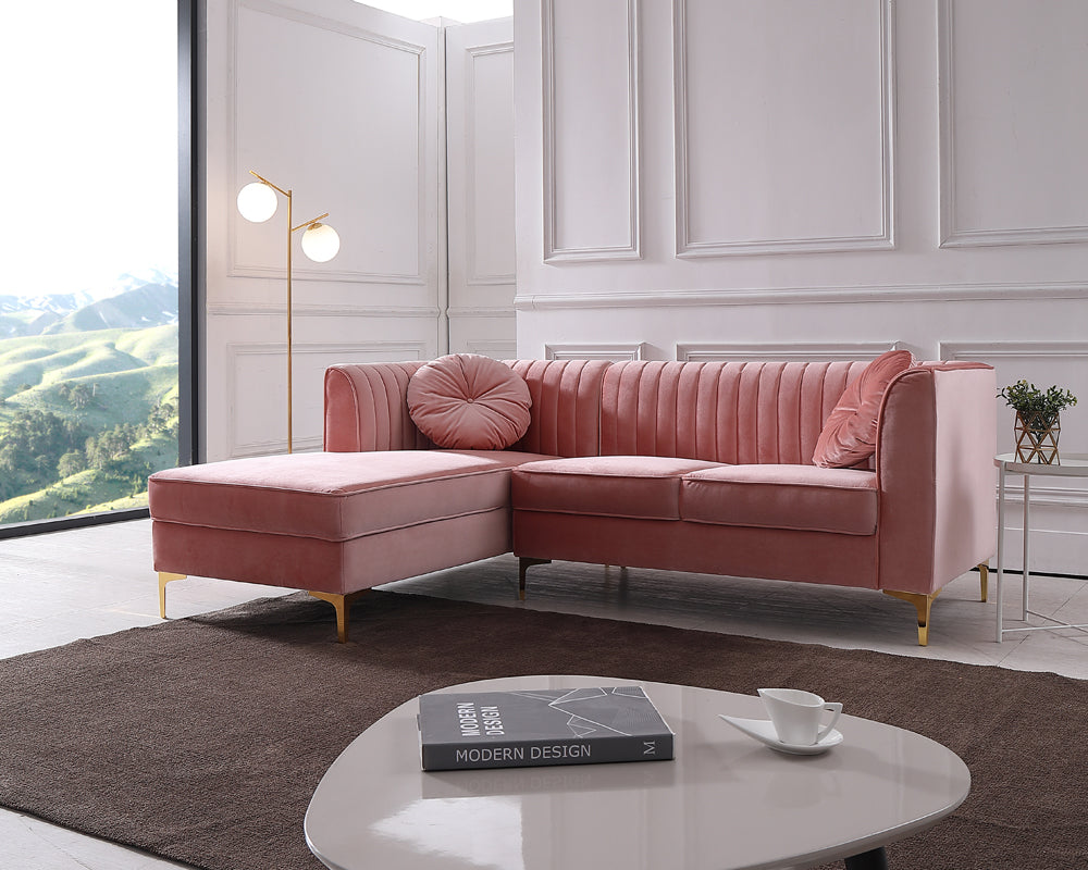 Divani Casa Rachel Modern Pink Velvet Left Facing Sectional Sofa