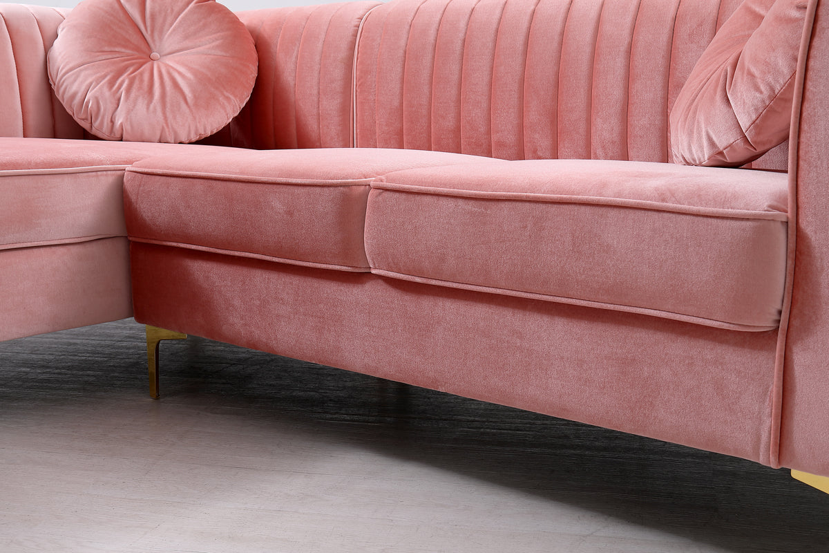 Divani Casa Rachel Modern Pink Velvet Left Facing Sectional Sofa