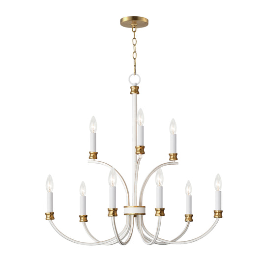 Charlton 9-Light Chandelier Weathered White/Gold Leaf by Maxim Lighting
