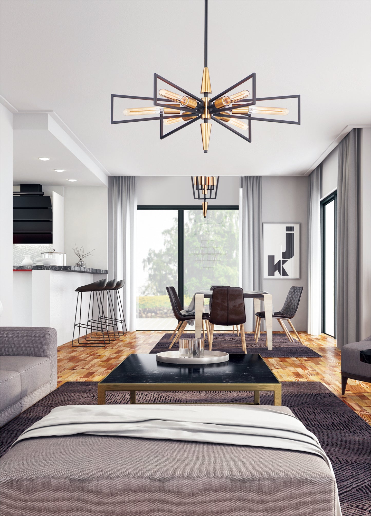 Wings 6-Light Chandelier Black/Satin Brass by Maxim Lighting