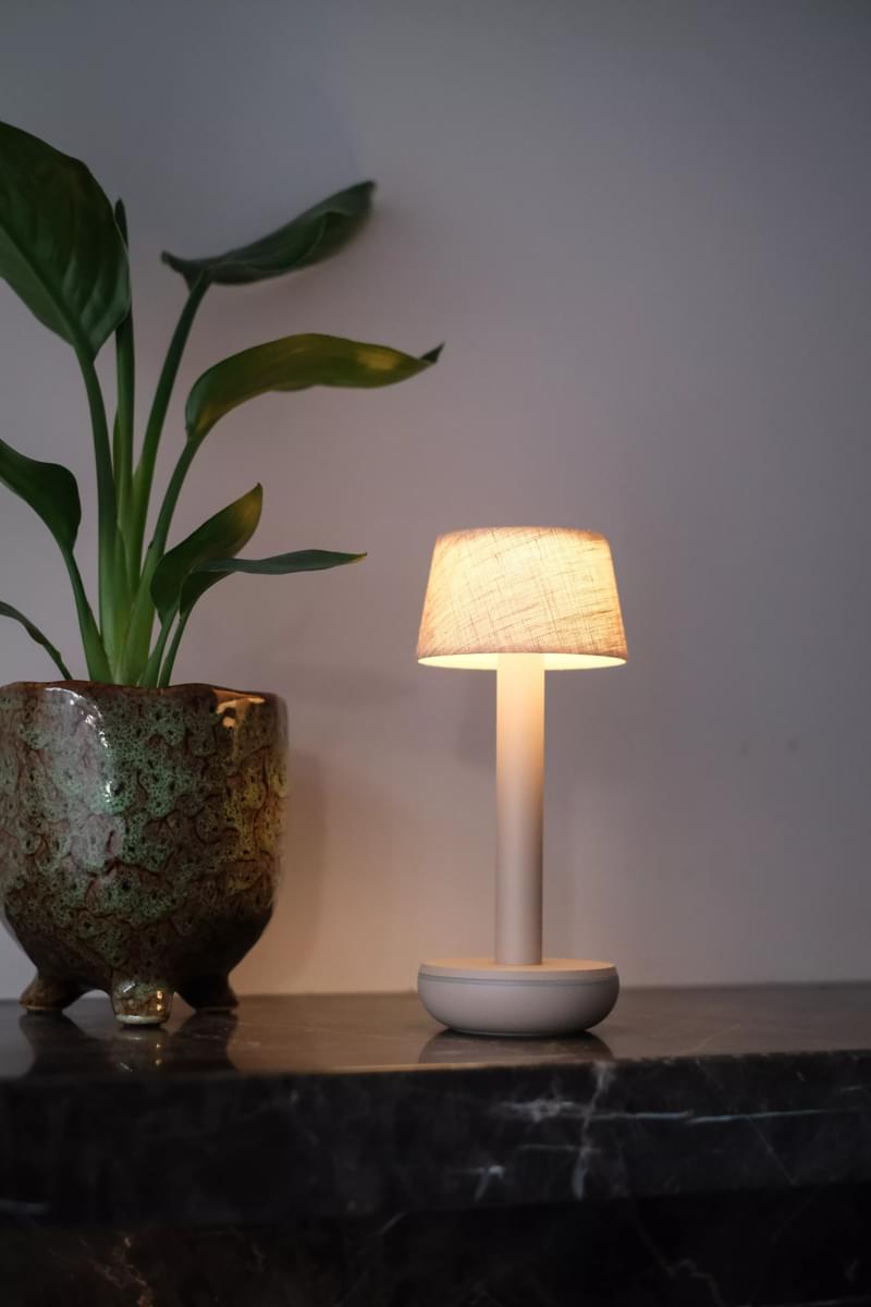 Humble Two Cordless Table Lamp by Humble, Beige with Beige Linen Shade (image 29)
