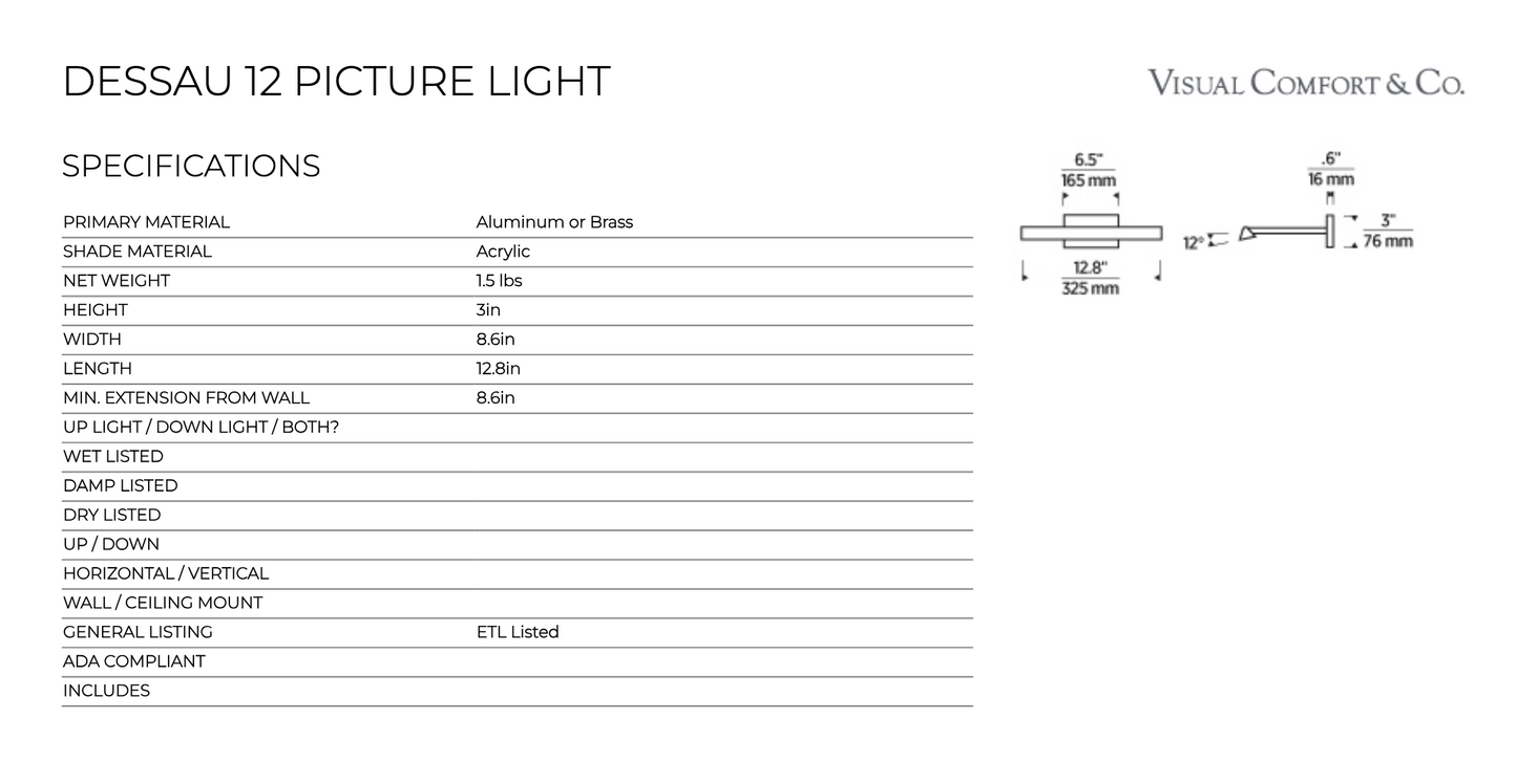 12-inch LED Picture Light Wall Mounted Art Light by Visual & Comfort & Co