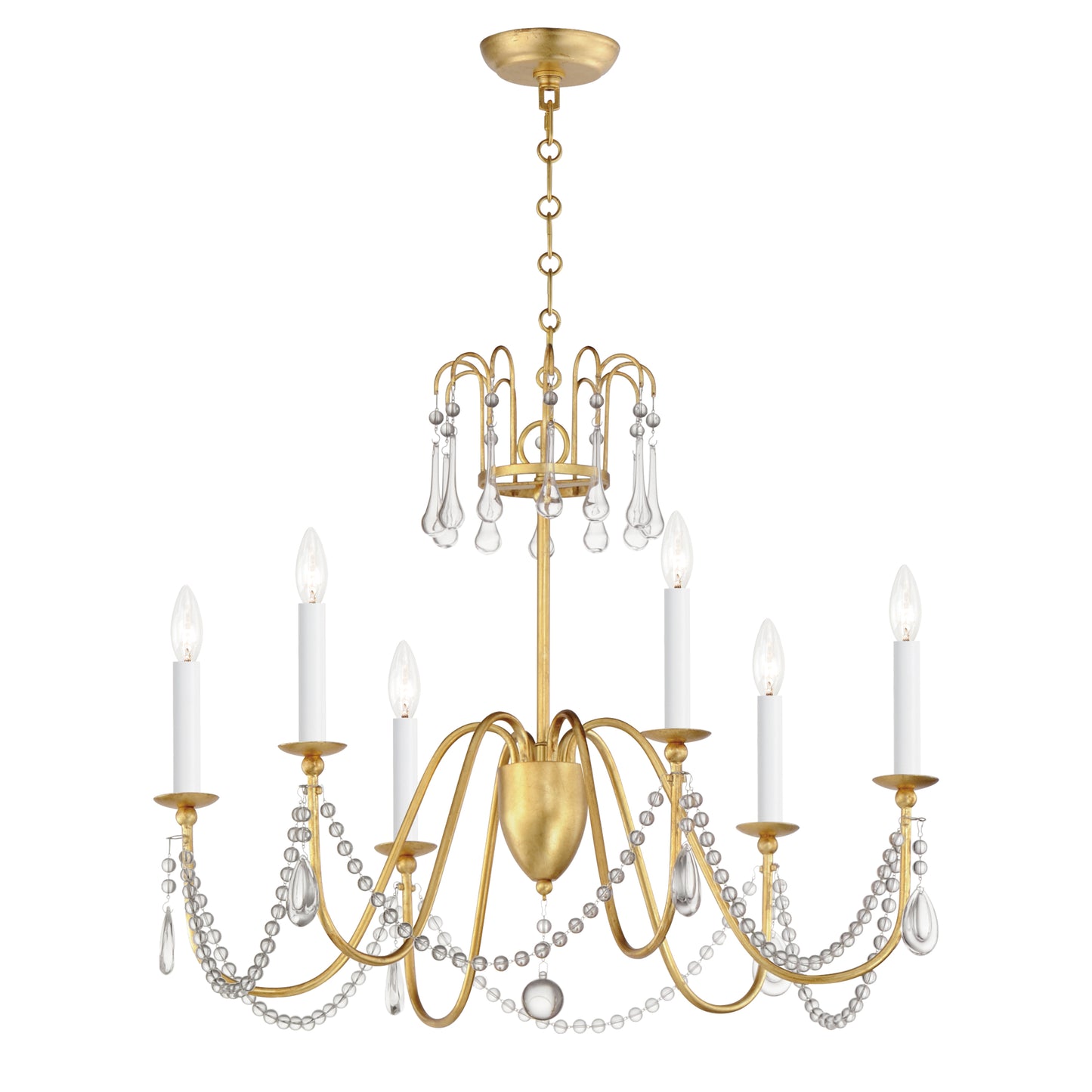 Plumette 6-Light Chandelier w Crystal Gold Leaf by Maxim Lighting