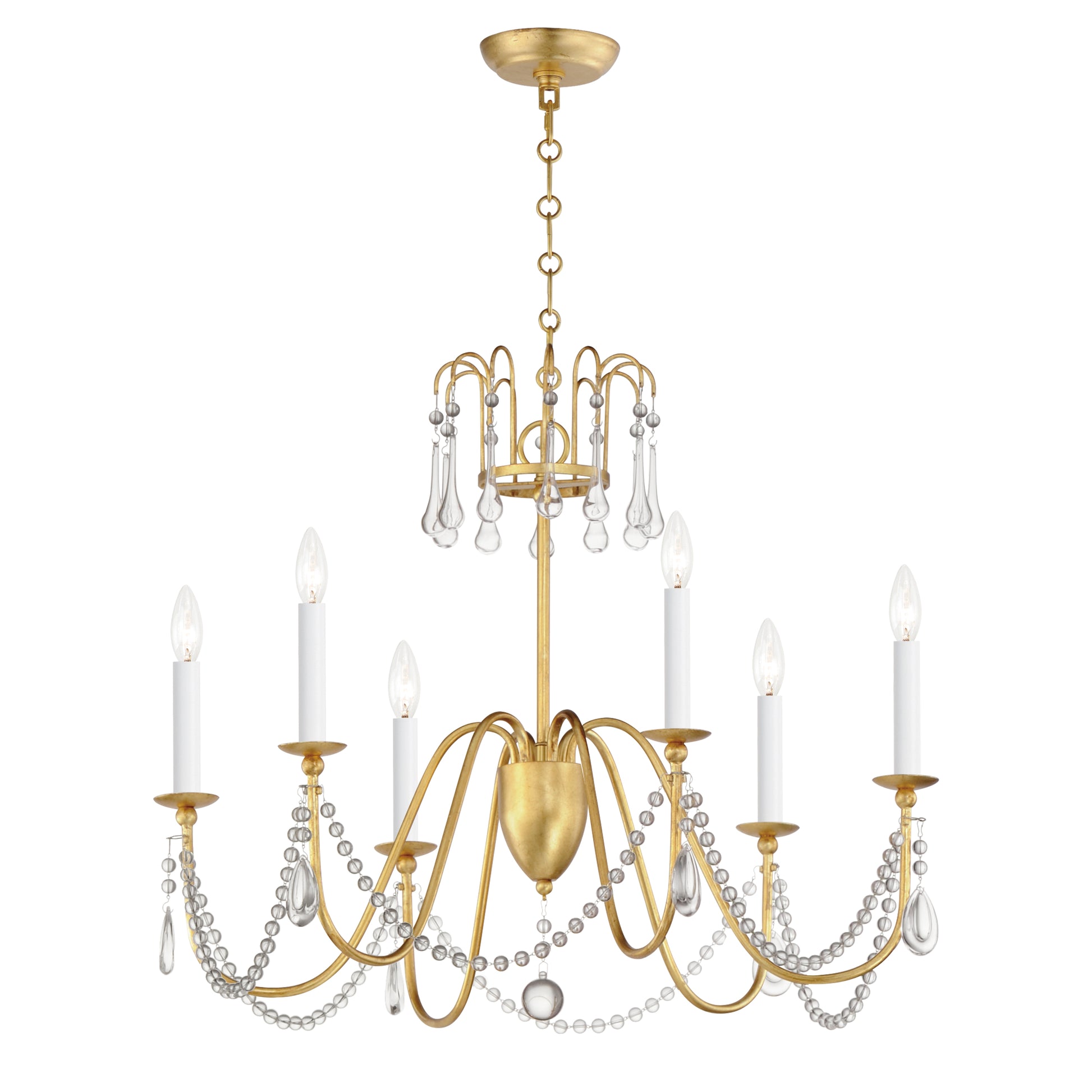 Plumette 6-Light Chandelier w Crystal Gold Leaf by Maxim Lighting