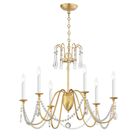 Plumette 6-Light Chandelier w Crystal Gold Leaf by Maxim Lighting