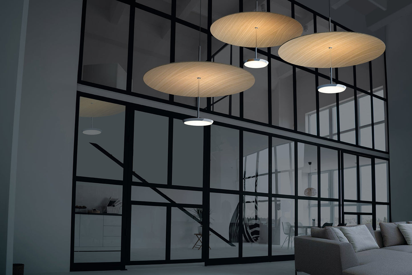 Pablo Designs Sky Dome Wood Pendant Light 18" - Aluminum + Walnut