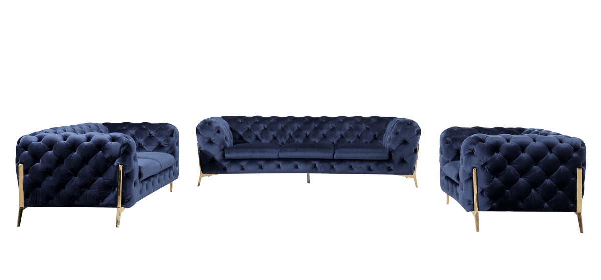 Divani Casa Sheila Modern Dark Blue Fabric Sofa Set