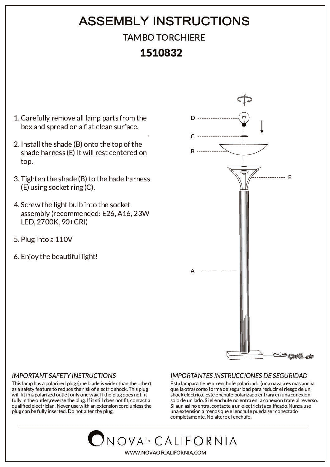 Tambo Torchiere Floor Lamp by Nova of California – view 8