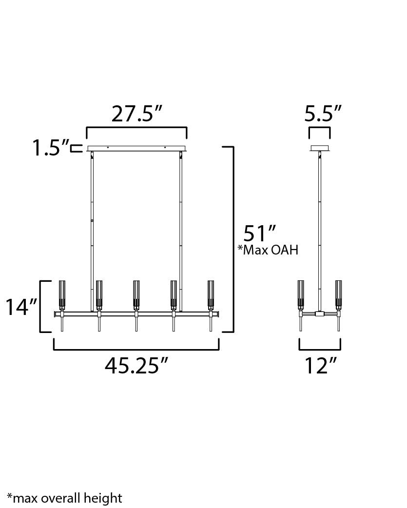 Flambeau 10-Light Linear LED Chandelier Black/Antique Brass by Maxim Lighting