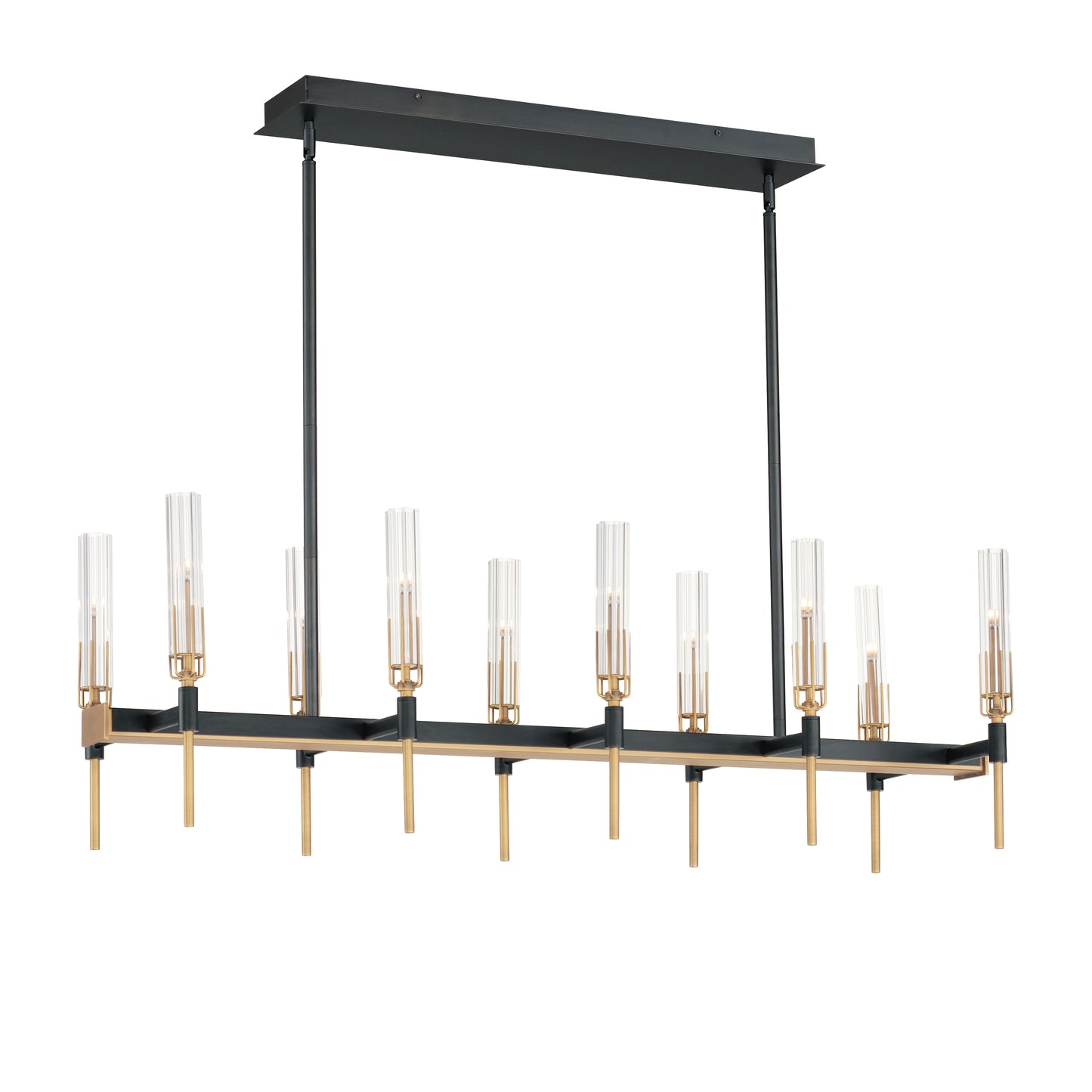Flambeau 10-Light Linear LED Chandelier Black/Antique Brass by Maxim Lighting
