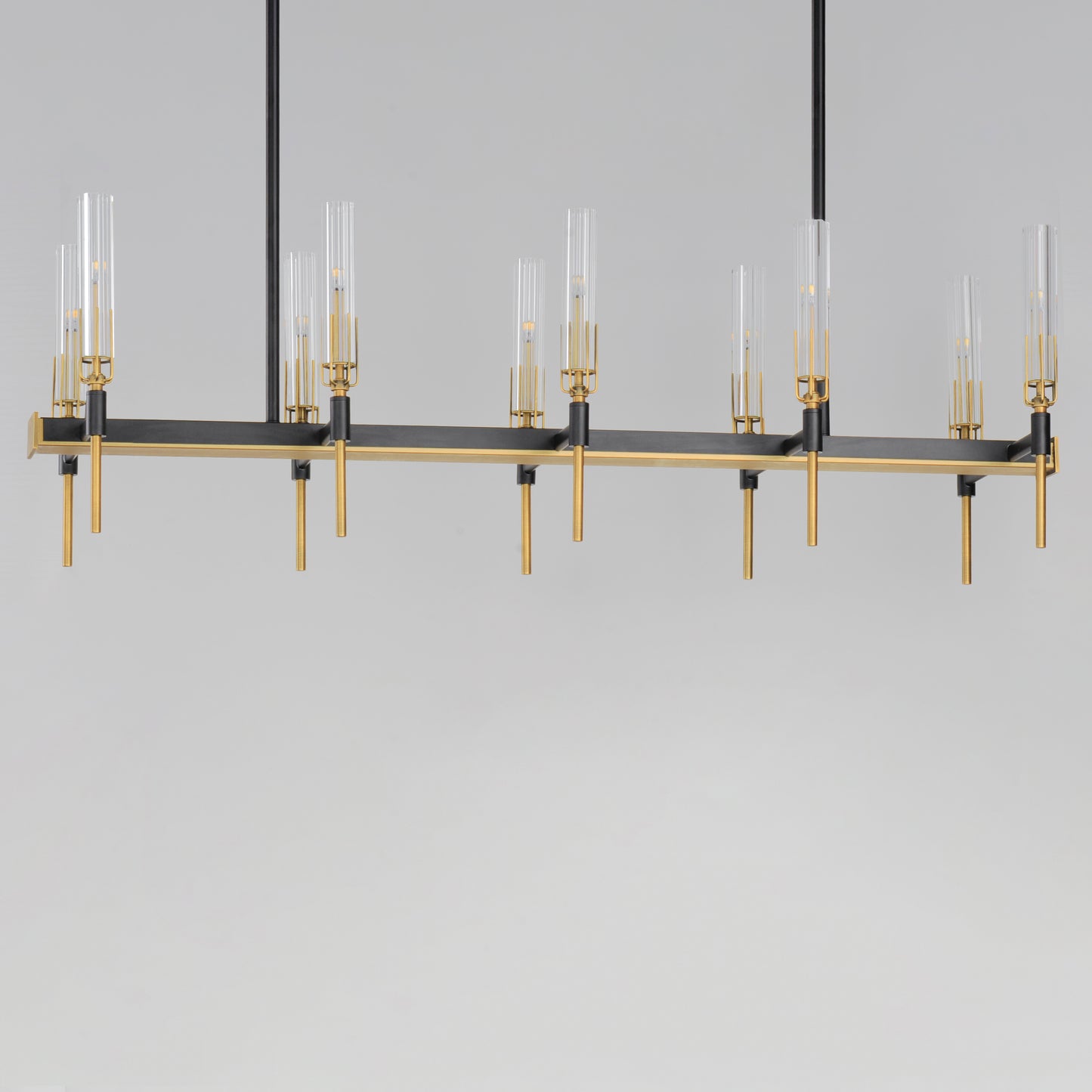 Flambeau 10-Light Linear LED Chandelier Black/Antique Brass by Maxim Lighting