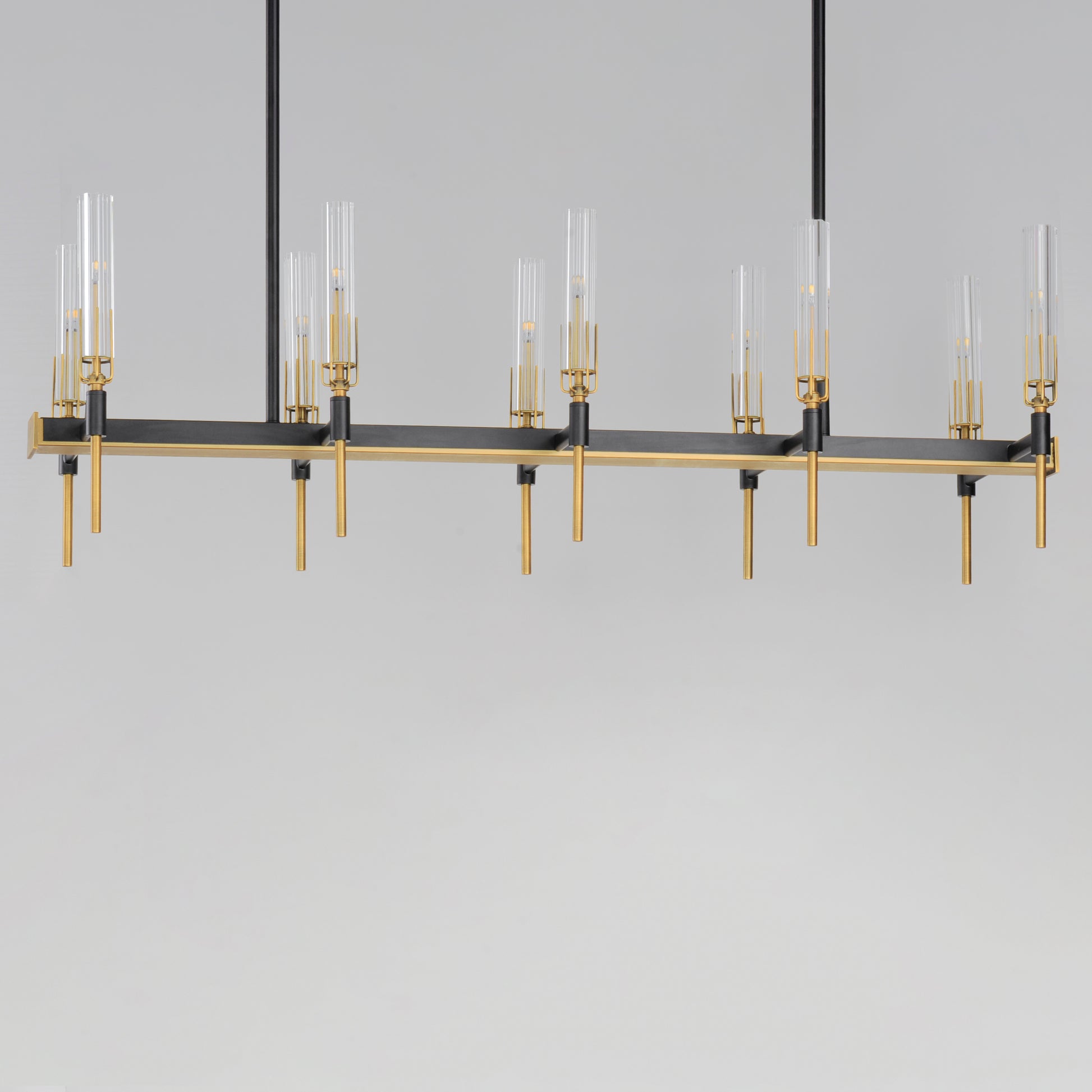 Flambeau 10-Light Linear LED Chandelier Black/Antique Brass by Maxim Lighting