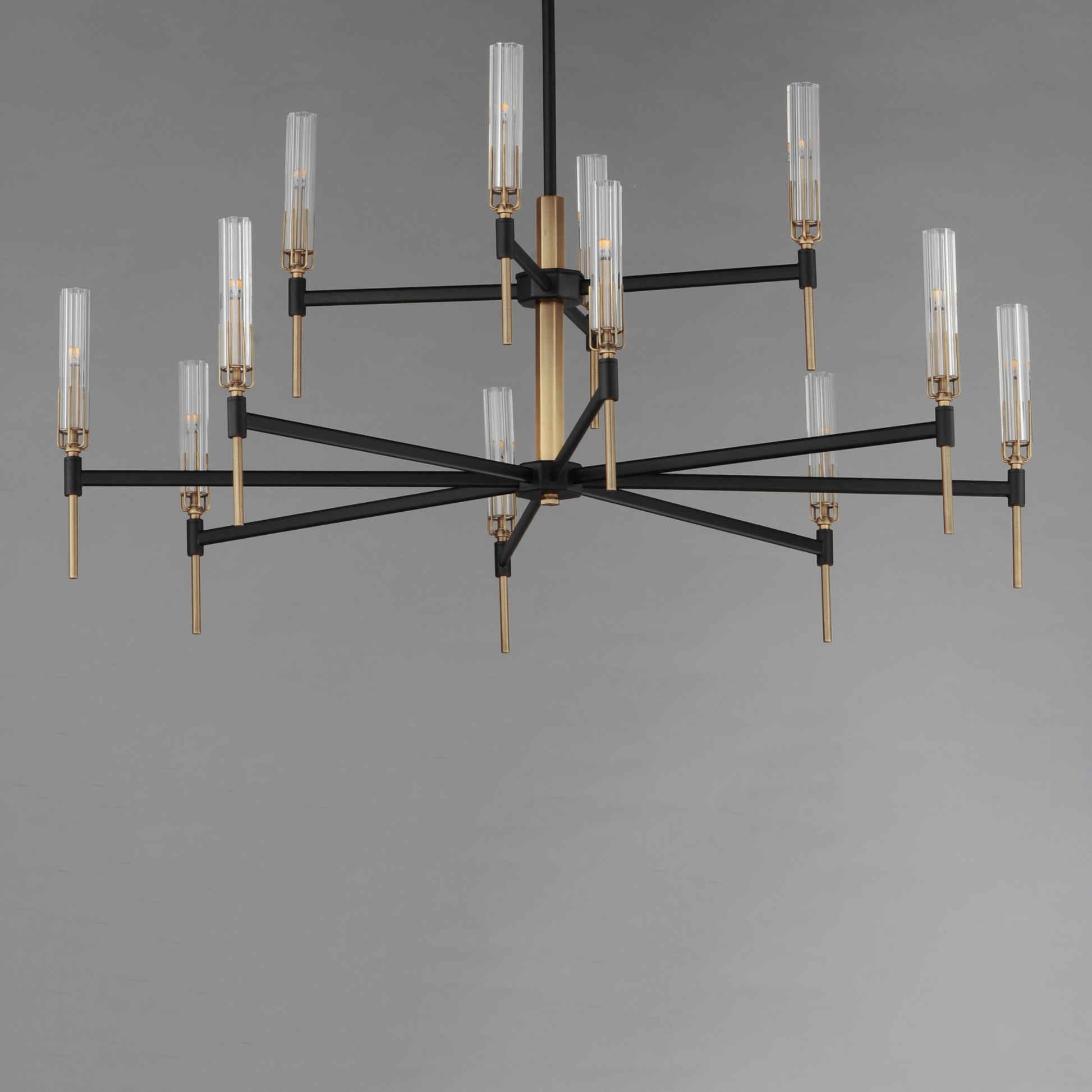 Flambeau 12-Light 2-Tier LED Chandelier Black/Antique Brass by Maxim Lighting