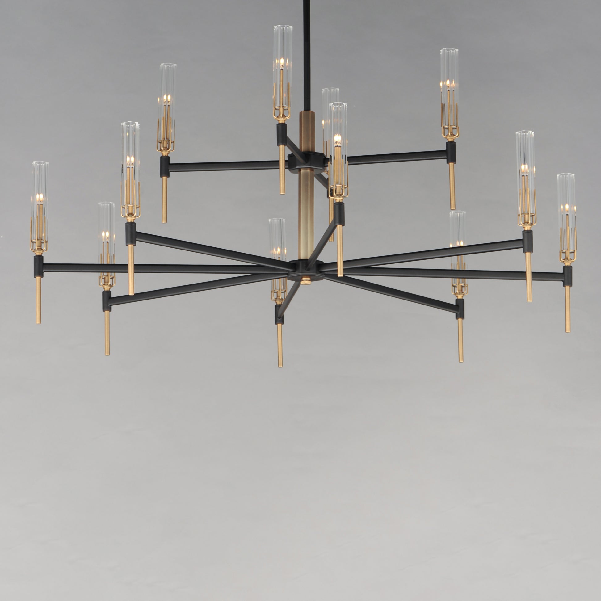 Flambeau 12-Light 2-Tier LED Chandelier Black/Antique Brass by Maxim Lighting