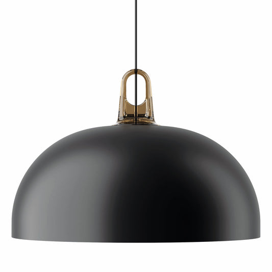 Lodes JIM Dome pendant light in matte black with wide metal shade and modern Italian design