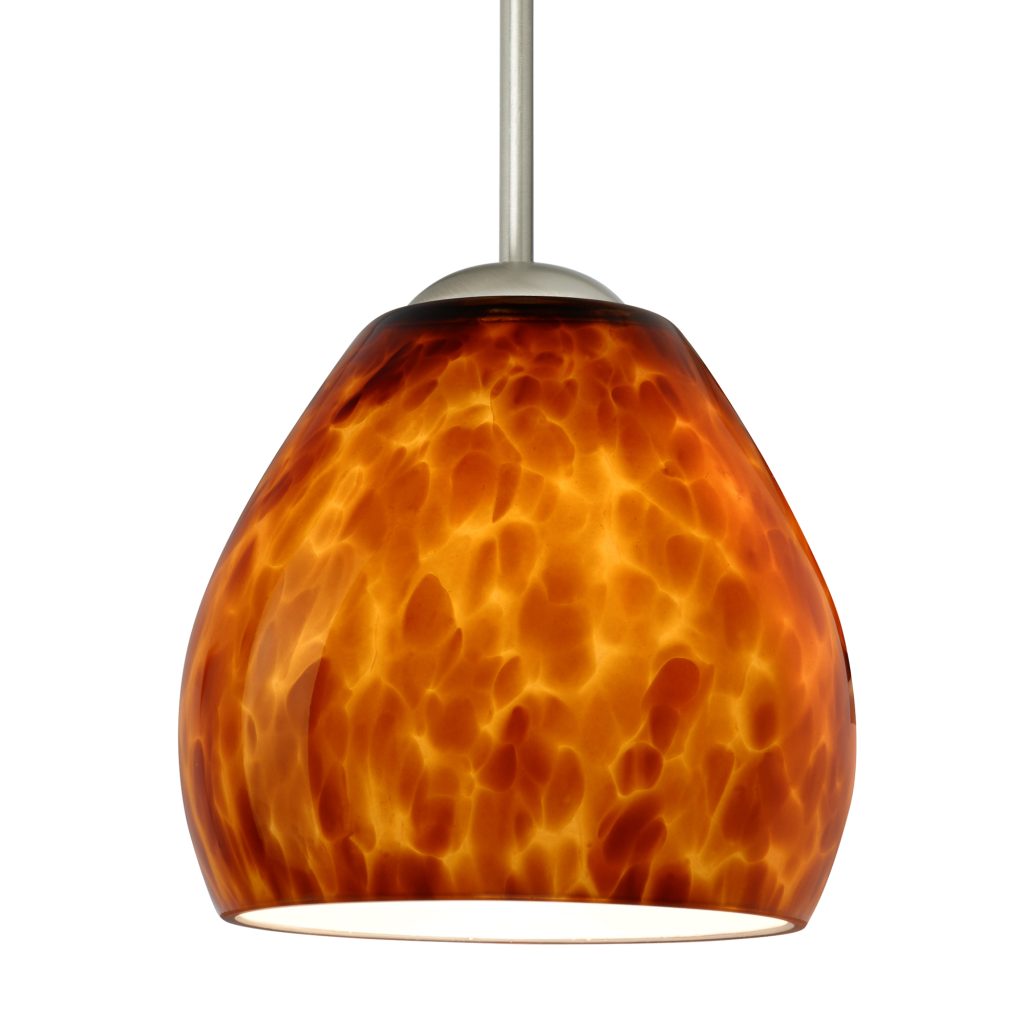 Besa Bolla pendant light with Amber Cloud handcrafted glass shade and satin nickel finish