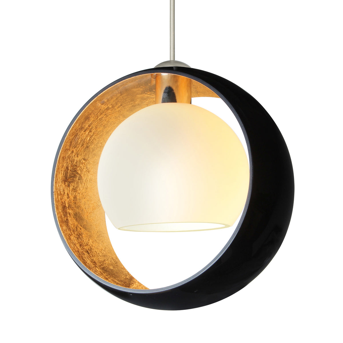 Besa Pogo mini pendant option – Black/Inner Gold Foil, Satin Nickel