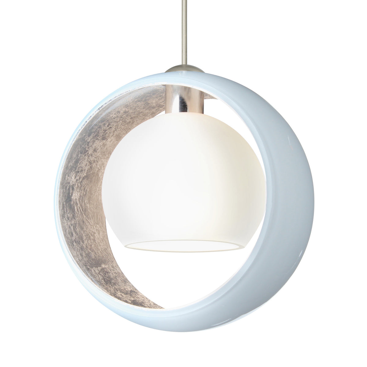 Besa Pogo mini pendant option – White/Inner Silver Foil, Satin Nickel