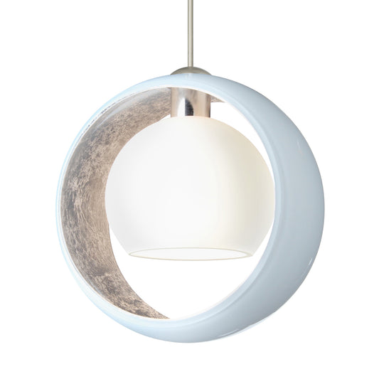 Besa Pogo mini pendant option – White/Inner Silver Foil, Satin Nickel