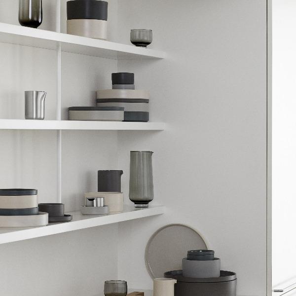 blomus Pilar Serving Bowls Medium Bowl 8", Mirage Grey with Light Green Undertones