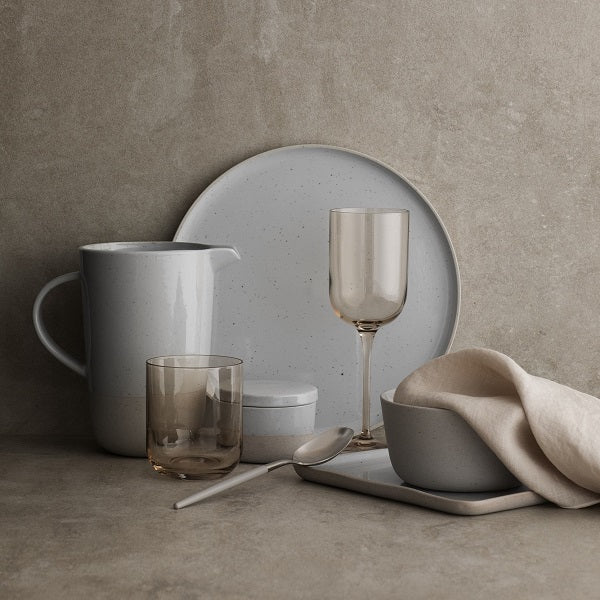 blomus Ceramic Stoneware Snack Plates Sablo Plate Small, Cloud Grey Undertones Set of 4