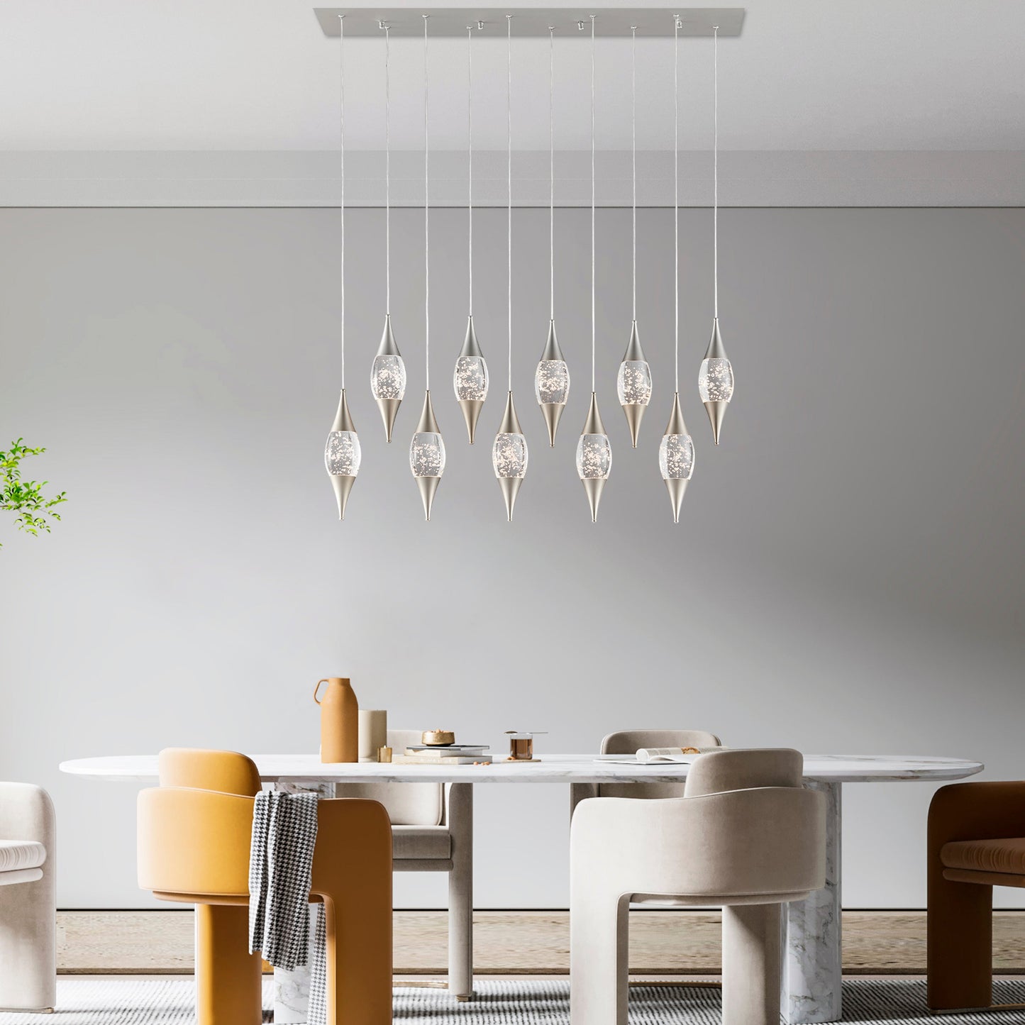 Shinny Teardrops Rectangular Chandelier Matte Nickel by Finesse Decor CH-640-10