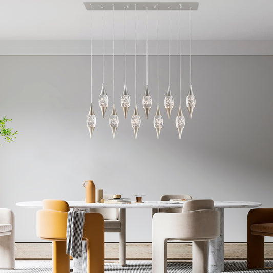 Shinny Teardrops Rectangular Chandelier Matte Nickel by Finesse Decor CH-640-10