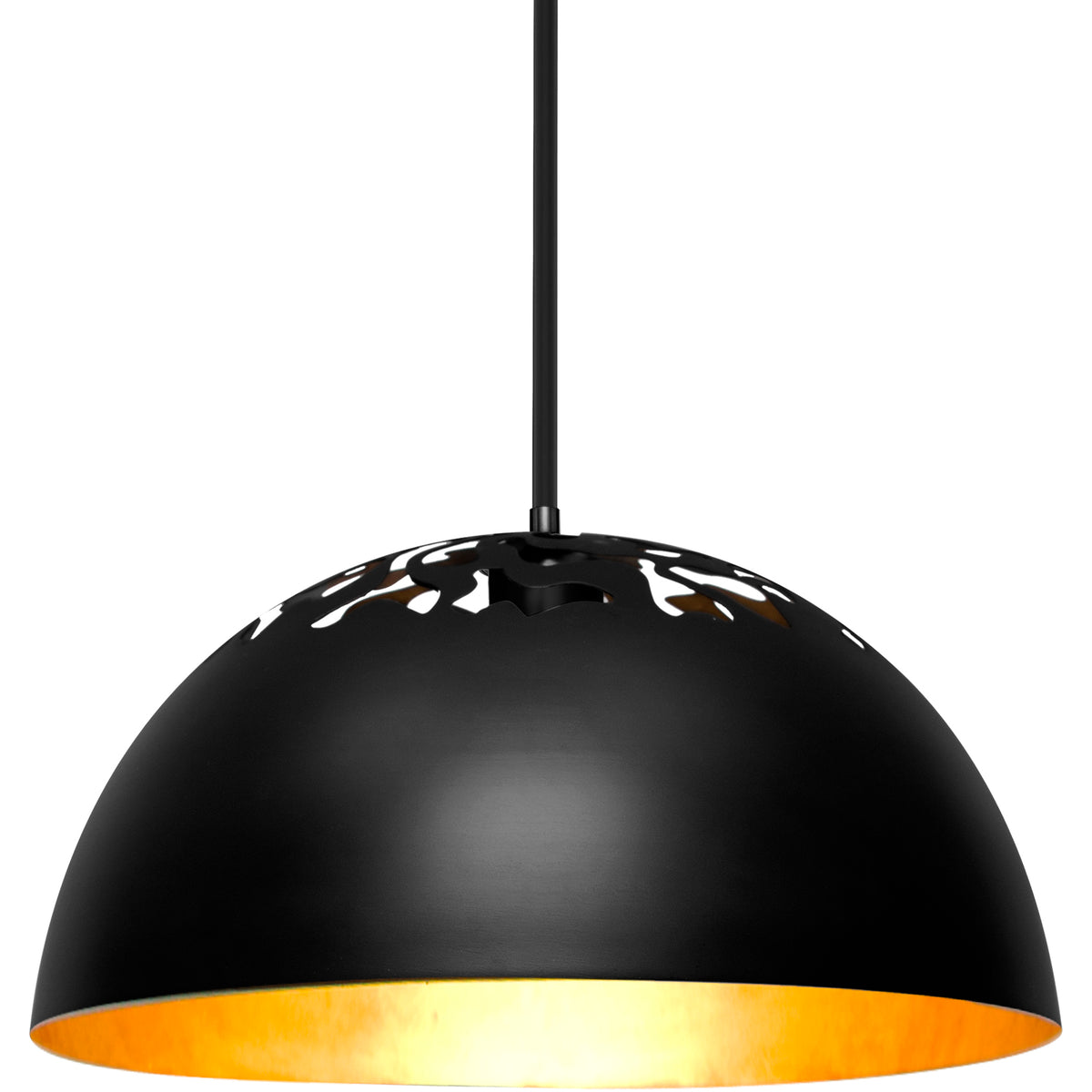 Besa Gordy black cutout dome pendant on a stem, full view