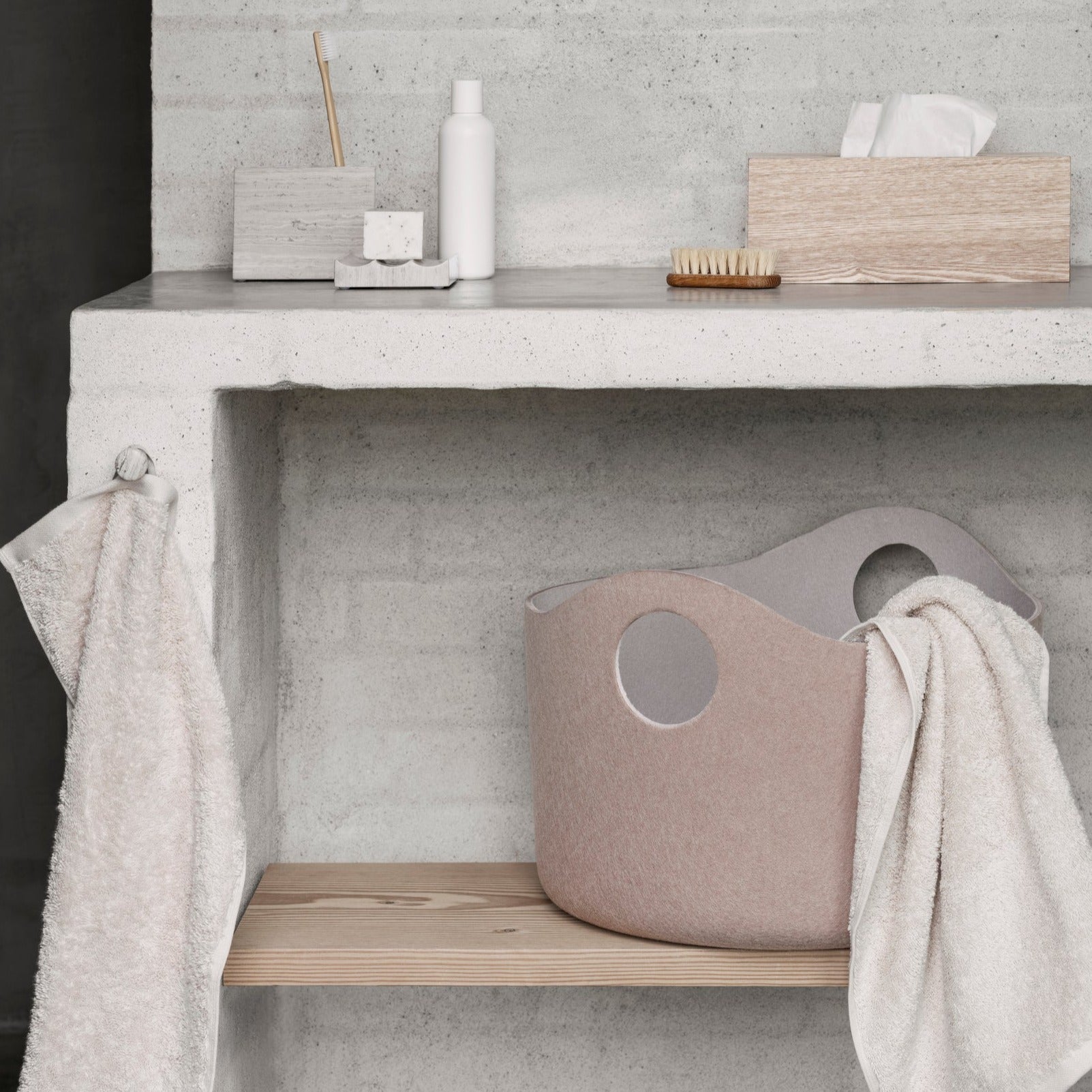 blomus Tiggy Felt Basket with Handles Small 11.4" H x 16.8" (29 x 42.5 cm) Rustic Brown & Tan