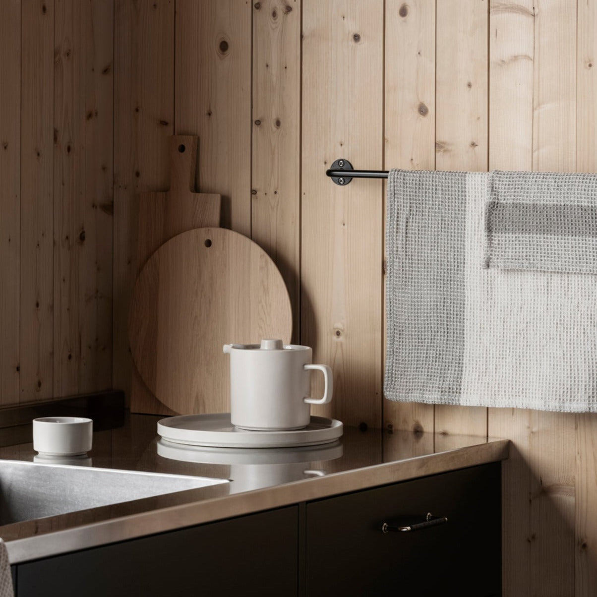 blomus Gano Organic Cotton Waffle Tea Towels Towel Moonbeam, Mourning Dove Set of 2