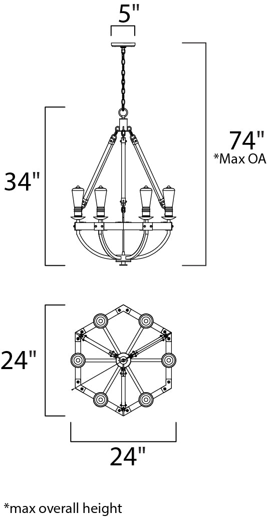 Lodge 6-Light Chandelier Weathered Oak/Bronze by Maxim Lighting