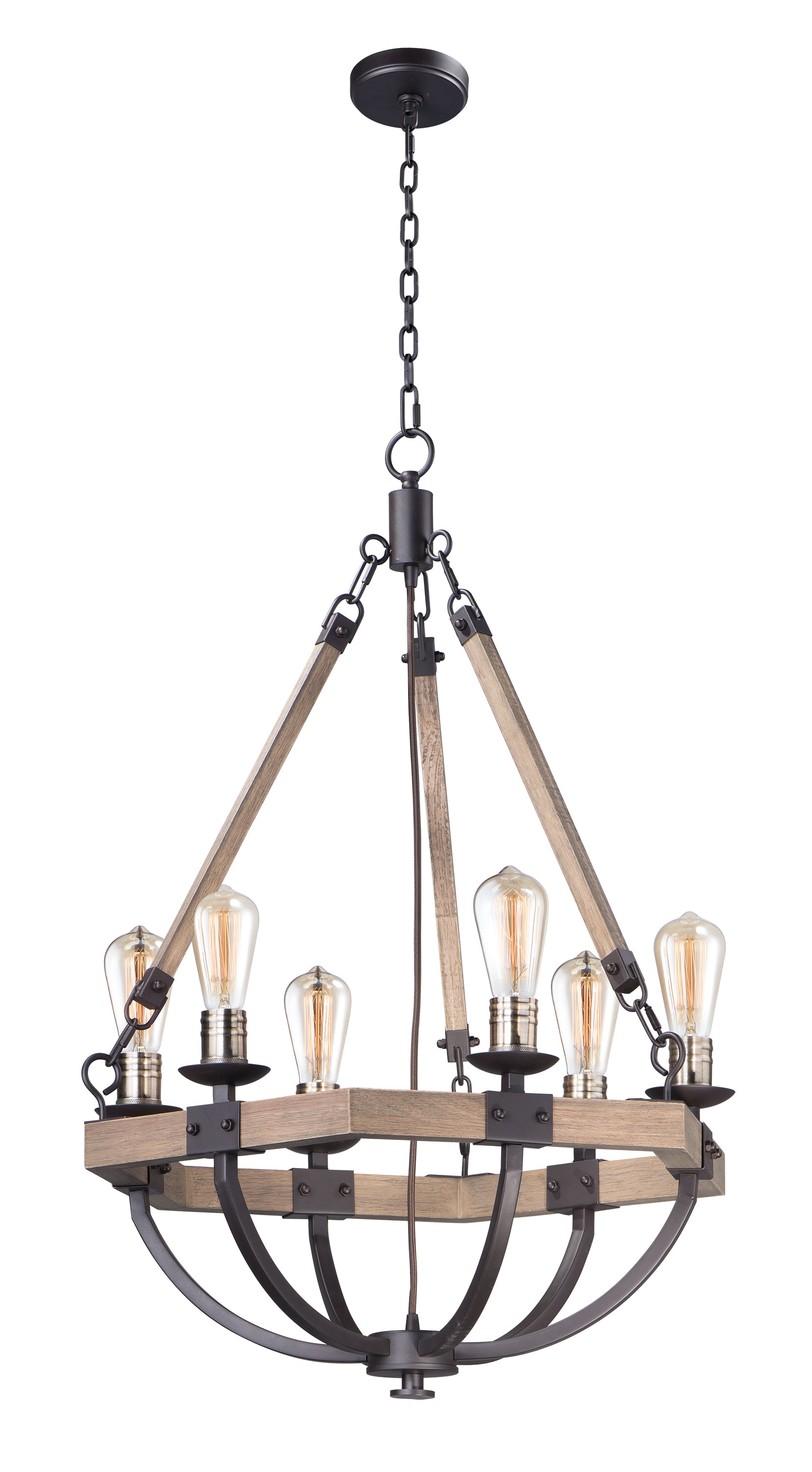 Lodge 6-Light Chandelier Weathered Oak/Bronze by Maxim Lighting