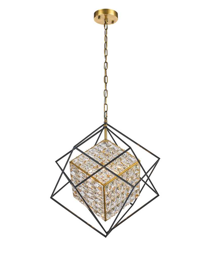 Cages Pendant 4-Light in Antique Brass and Black 2118BB by StarFire Crystal