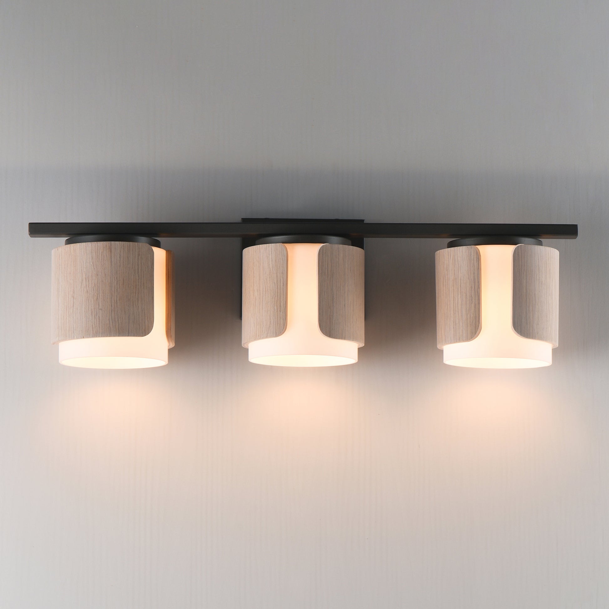 Draughtsman 3-Light Bath Vanity Natural Wood/Charcoal by Maxim Lighting
