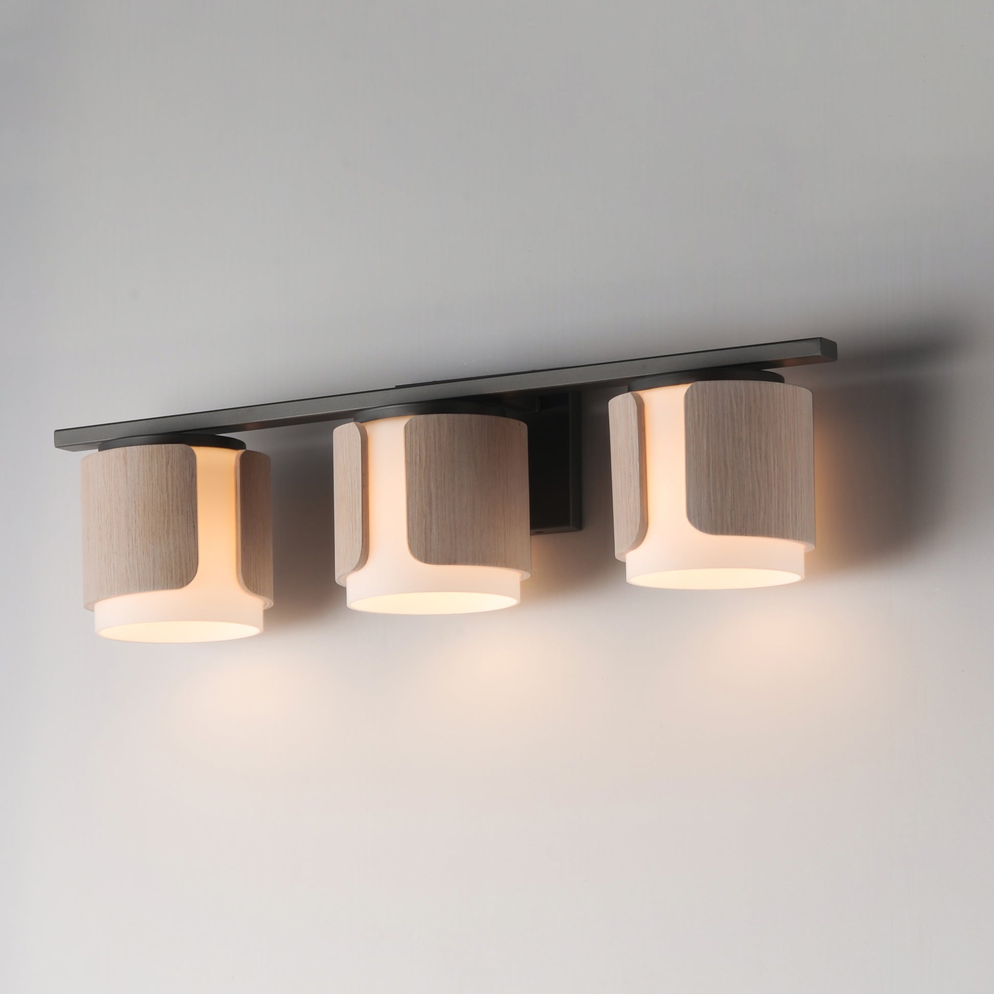 Draughtsman 3-Light Bath Vanity Natural Wood/Charcoal by Maxim Lighting