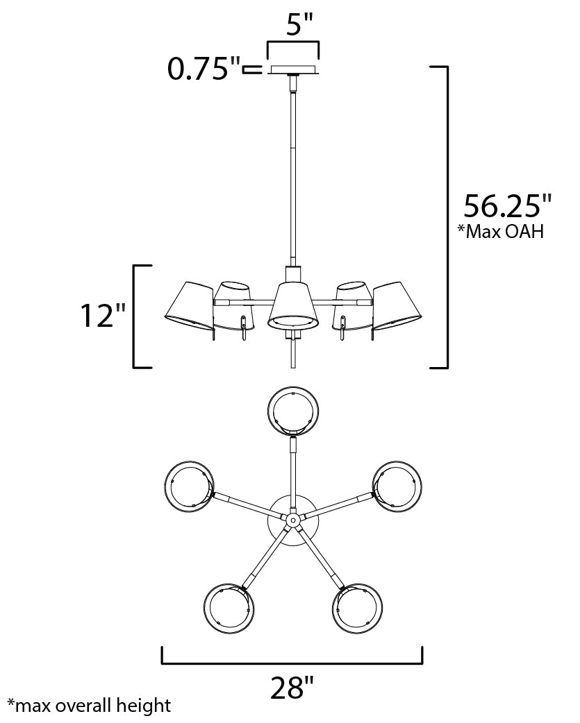 Carlo 5-Light LED Chandelier Dark Bronze, Leather, Heritage Brass by Maxim Lighting