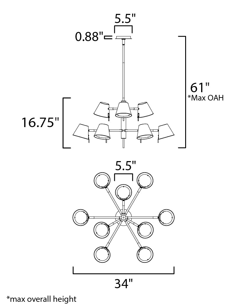 Carlo 9-Light LED Chandelier Dark Bronze, Leather, Heritage Brass by Maxim Lighting