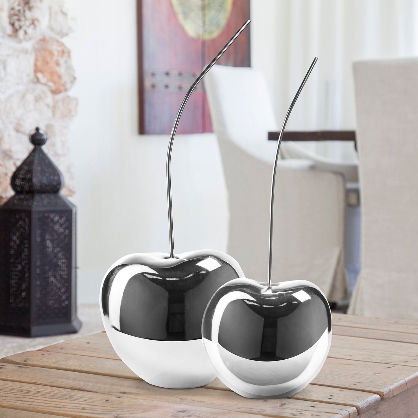 Medium Chrome Cherry Sculpture 22" Tall by Finesse Decor E2250-C