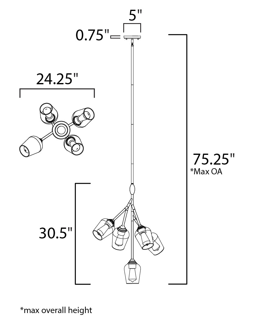Savvy 5-Light Pendant Antique Brass/Black by Maxim Lighting