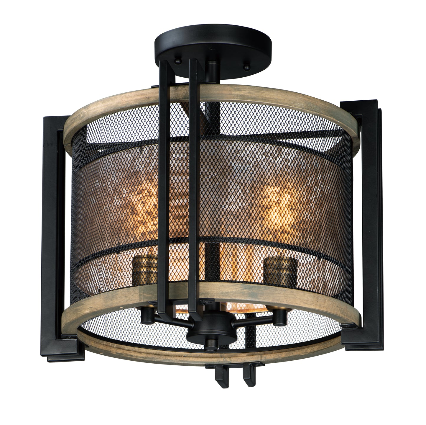 Boundry 3-Light Flush Mount Black/Barn Wood/Antique Brass by Maxim Lighting