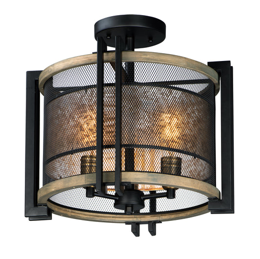 Boundry 3-Light Flush Mount Black/Barn Wood/Antique Brass by Maxim Lighting