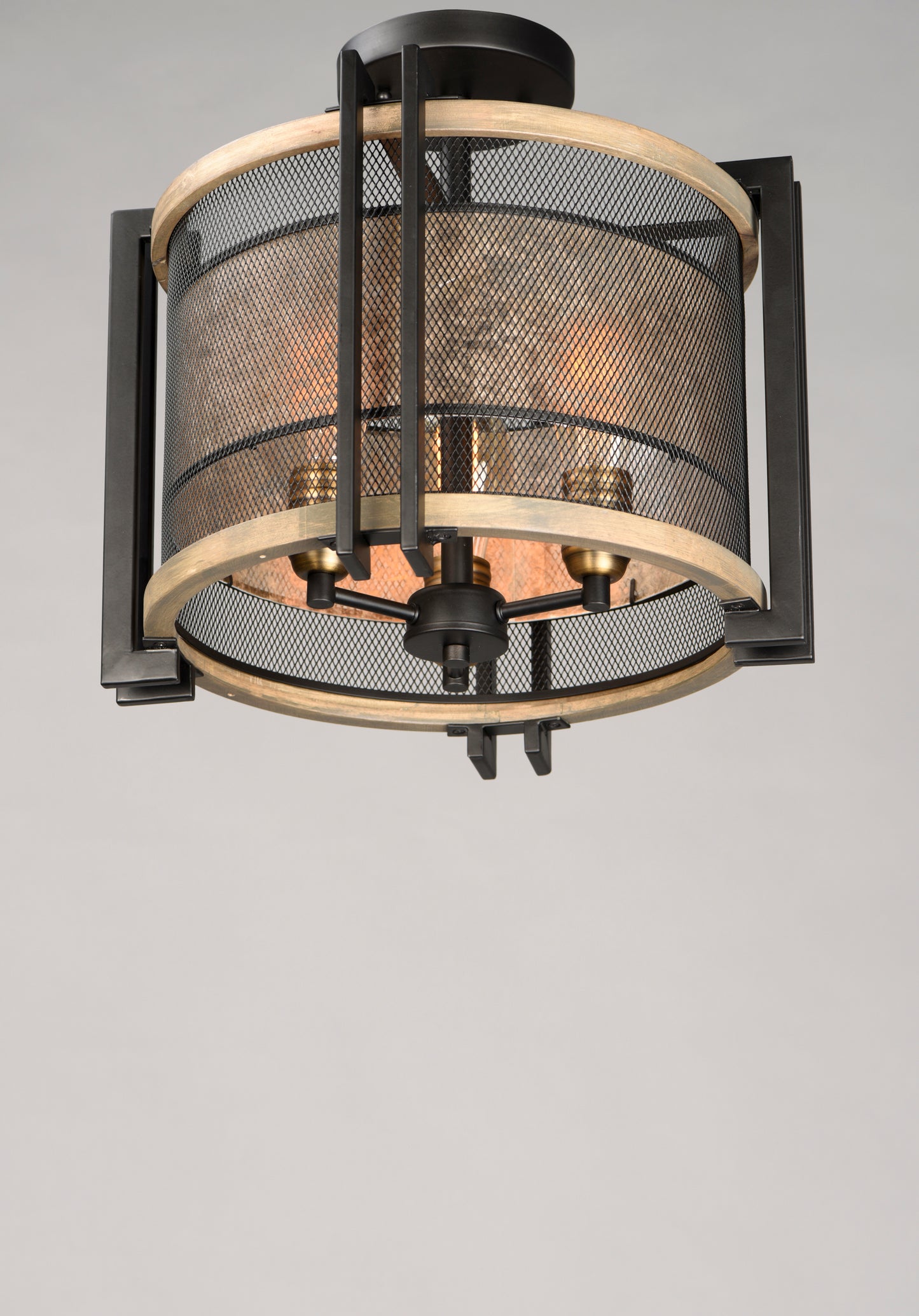 Boundry 3-Light Flush Mount Black/Barn Wood/Antique Brass by Maxim Lighting