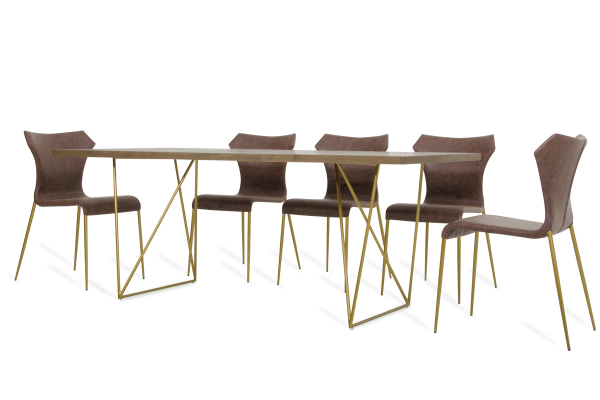 Modrest Marcia Mid-Century Tobacco and Antique Brass Dining Table