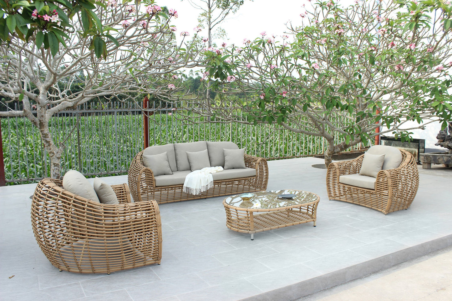 Renava Sandra Outdoor Beige and Wicker Sofa Set