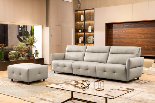 Divani Casa Joliet Modern Light Grey Leather 4-Seater Sofa with Two Recliners