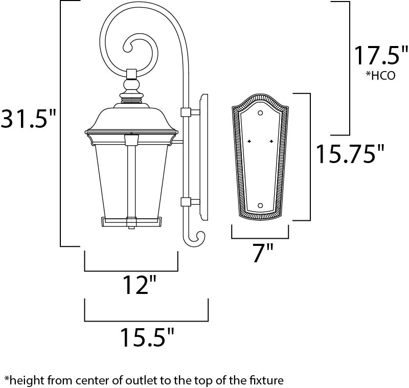 Dover Cast 3-Light Outdoor Wall Lantern Bronze by Maxim Lighting