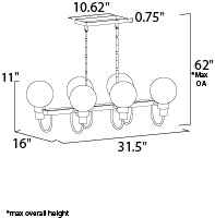 Bauhaus 6-Light Linear Chandelier Bronze/Satin Brass by Maxim Lighting